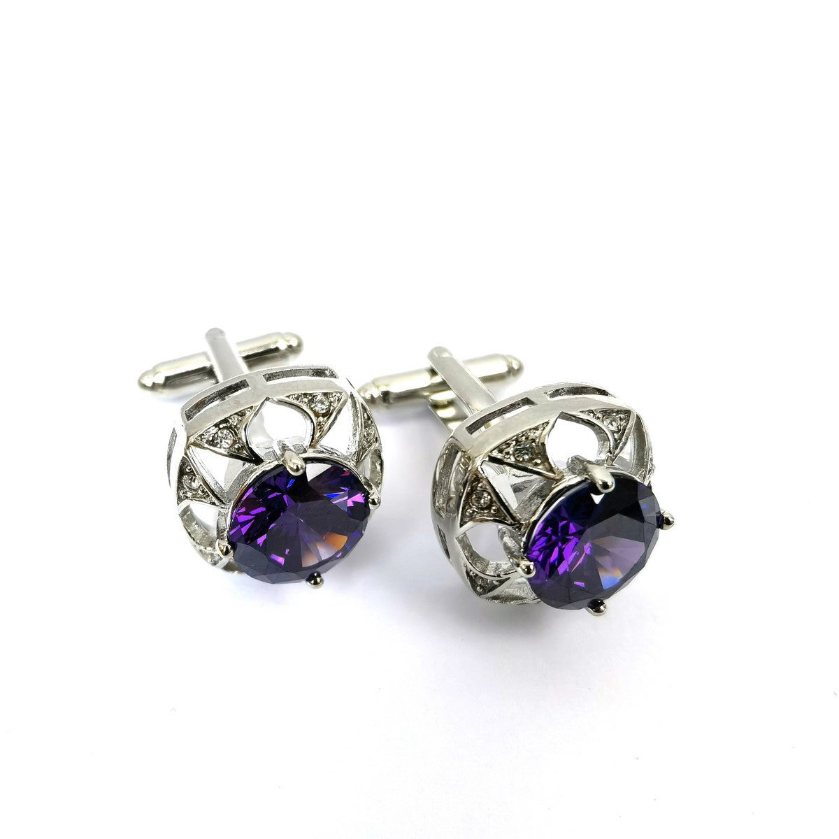 Silver Purple Gem Stone Cufflinks-0