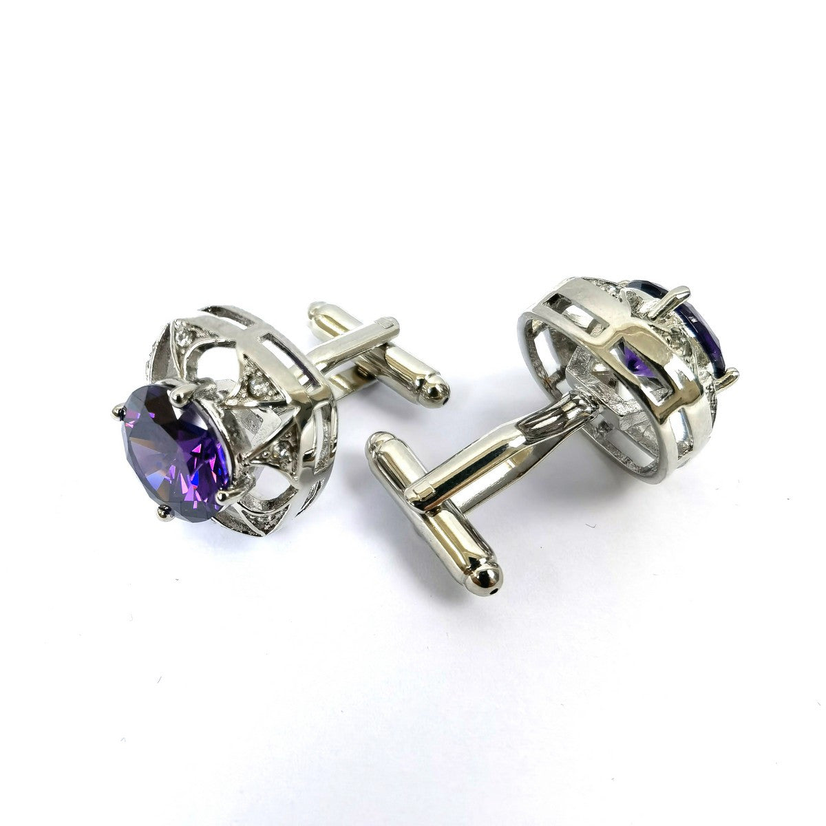 Silver Purple Gem Stone Cufflinks-1