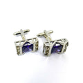 Silver Purple Gem Stone Rectangle Cufflinks-0