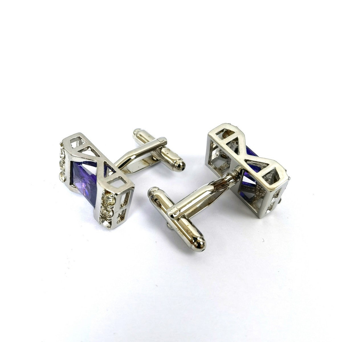 Silver Purple Gem Stone Rectangle Cufflinks-1