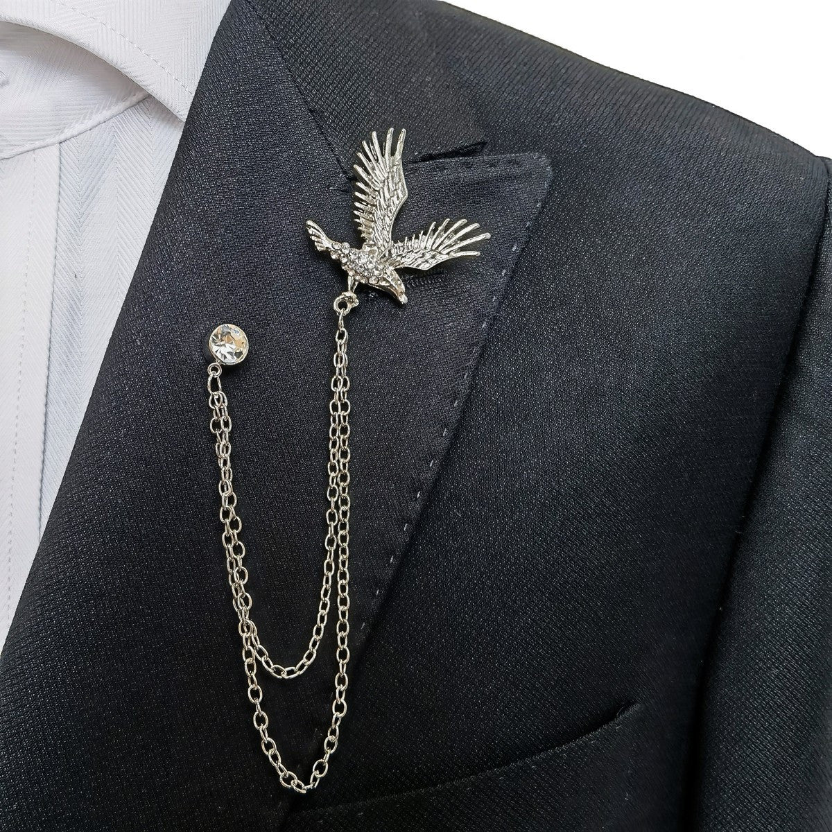 Silver Eagle Brooch Chain Lapel Pin-1