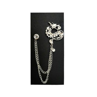 Silver Jewelled Dragon Chain Lapel Pin-2