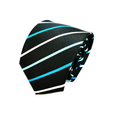 Black Turquoise Blue Stripe Tie-2