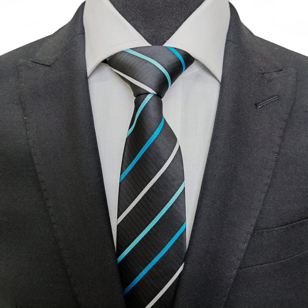 Black Turquoise Blue Stripe Tie-1