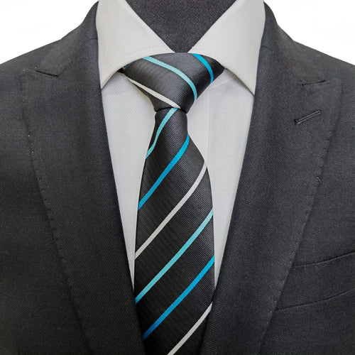 Black Turquoise Blue Stripe Tie-1
