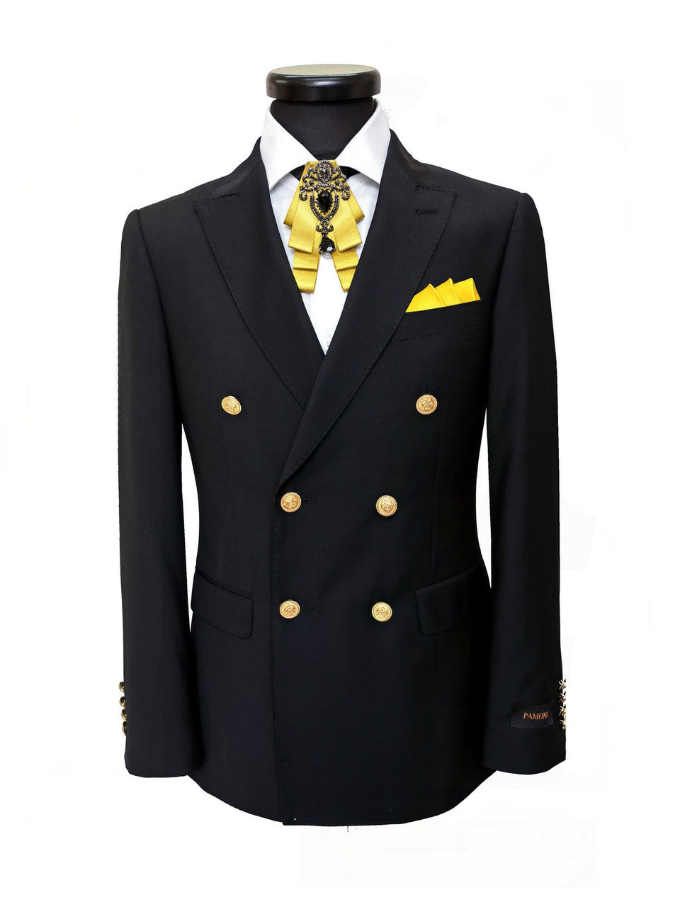 Black Gold Button Double Breasted Suit-2