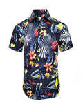 Navy Floral Print Short Sleeves Shirt-0