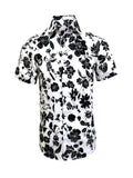 White & Black Floral Print Short Sleeves Shirt-0