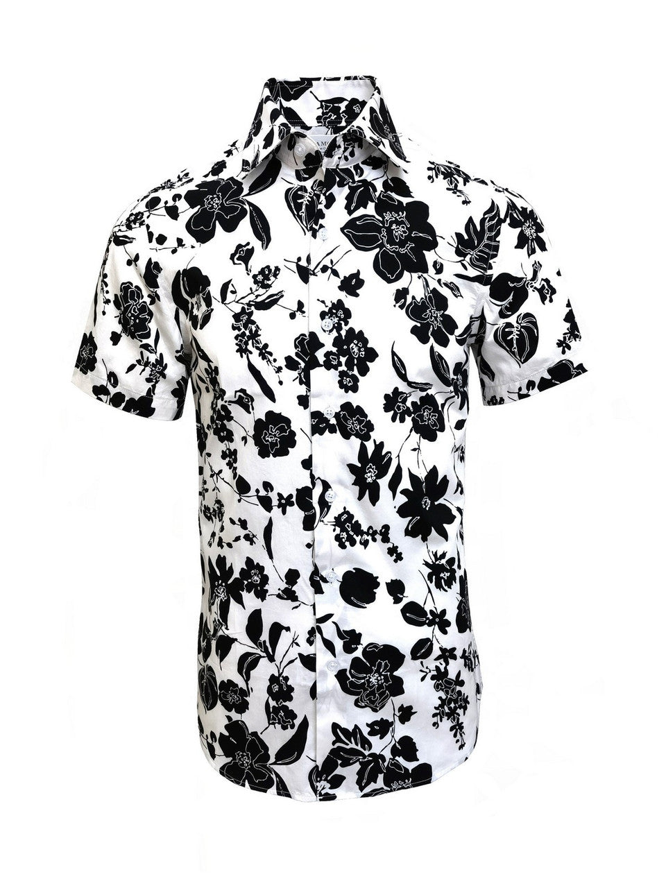 White & Black Floral Print Short Sleeves Shirt-0