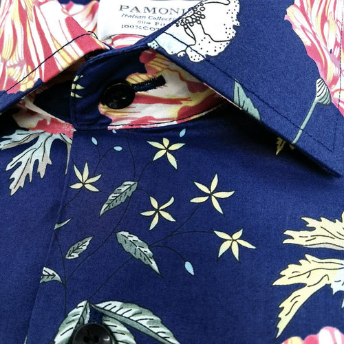 Blue Floral Print Short Sleeves Shirt-1