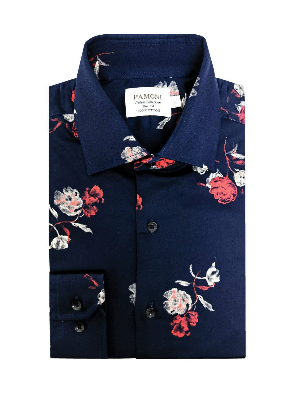 Navy Floral Print Slim Fit Shirt-1