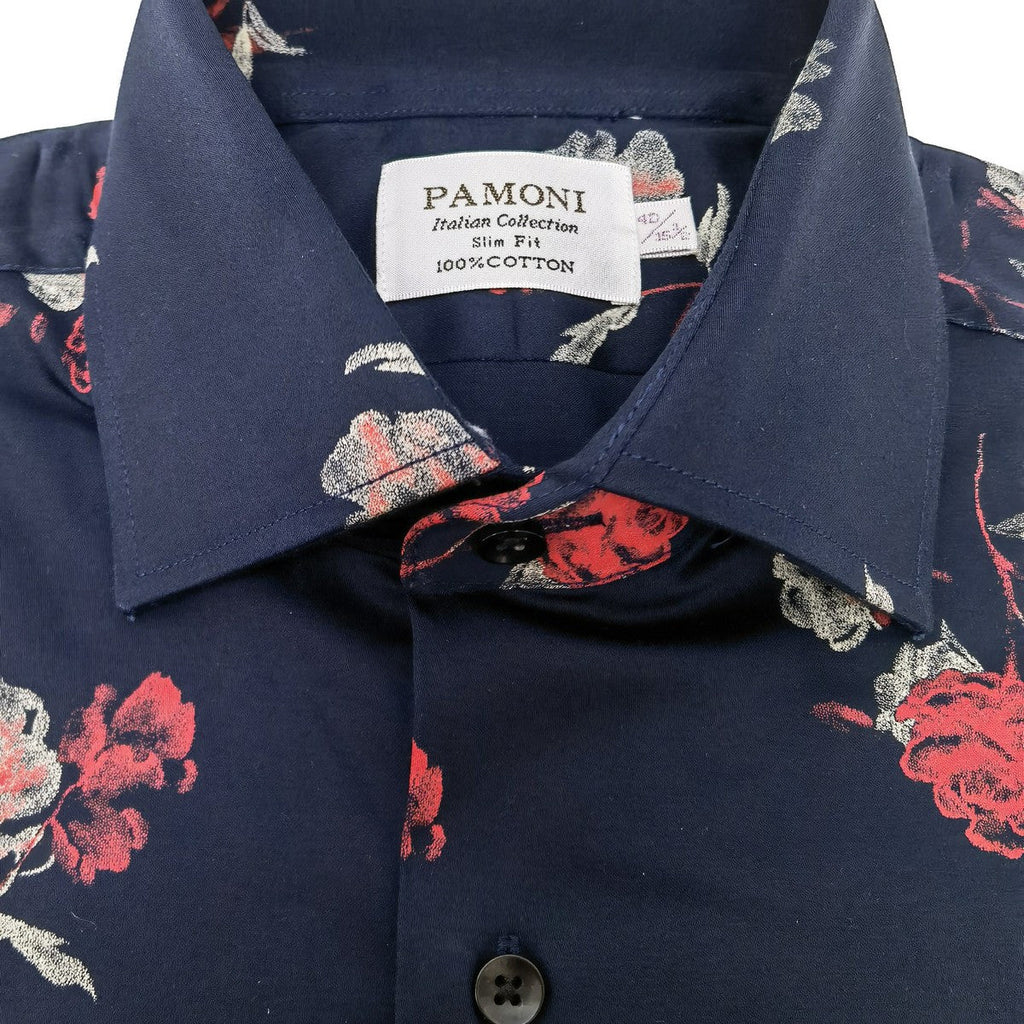 Navy Floral Print Slim Fit Shirt-2