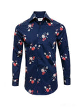 Navy Floral Print Slim Fit Shirt-0