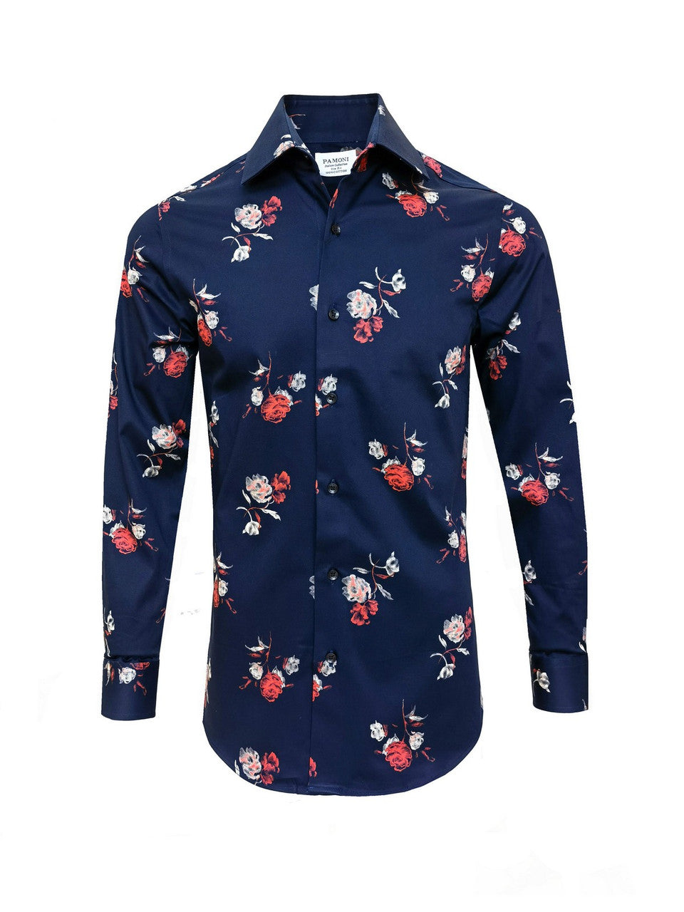 Navy Floral Print Slim Fit Shirt-0