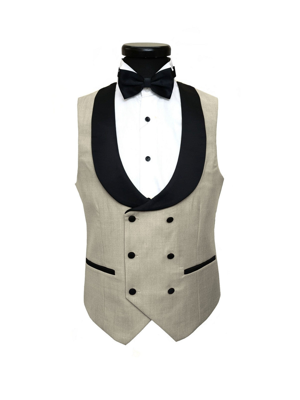 Beige 3-Piece Tuxedo With Black Peak Lapel-2