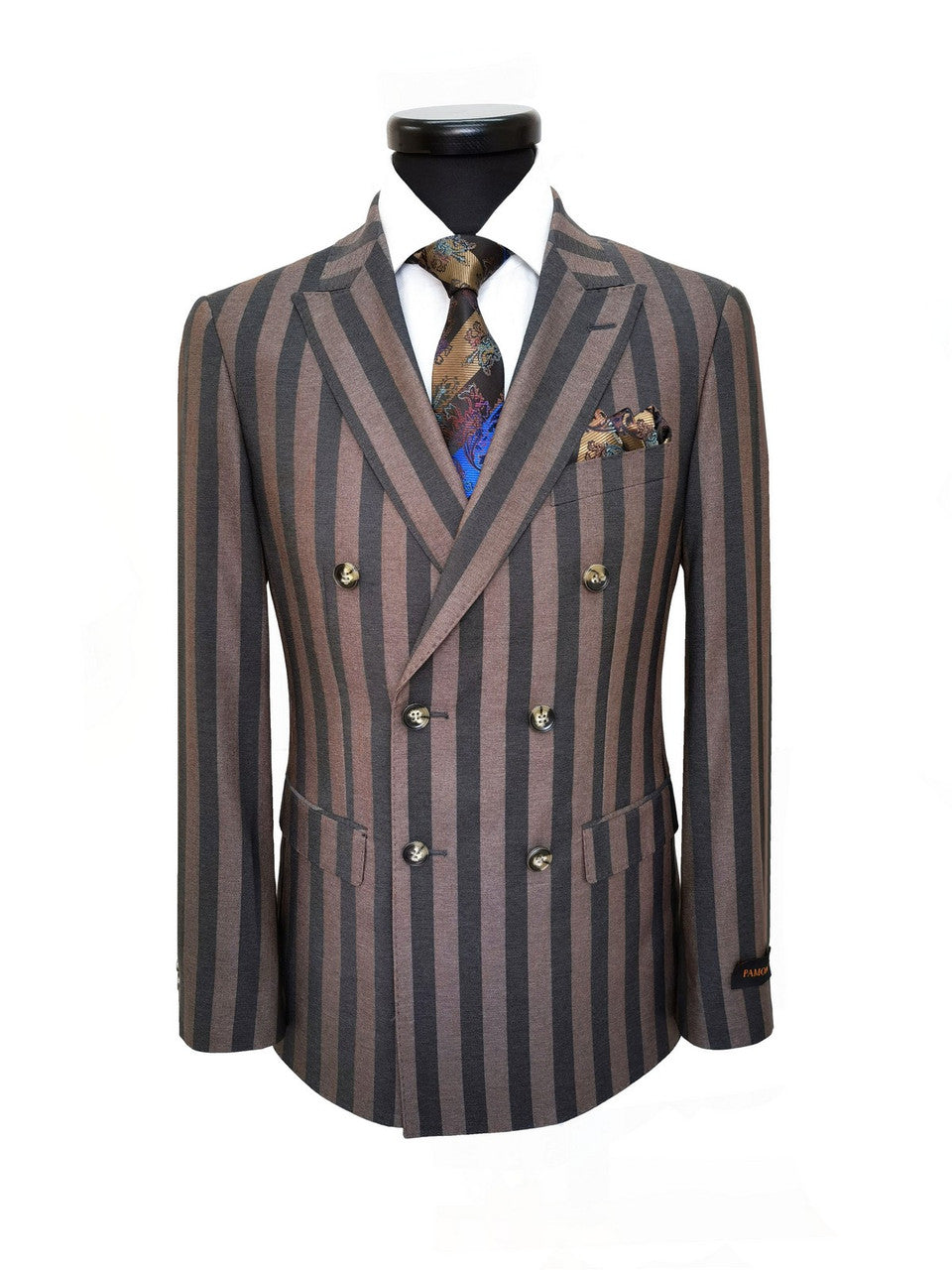 Brown Bold Stripe Double Breasted Suit-2
