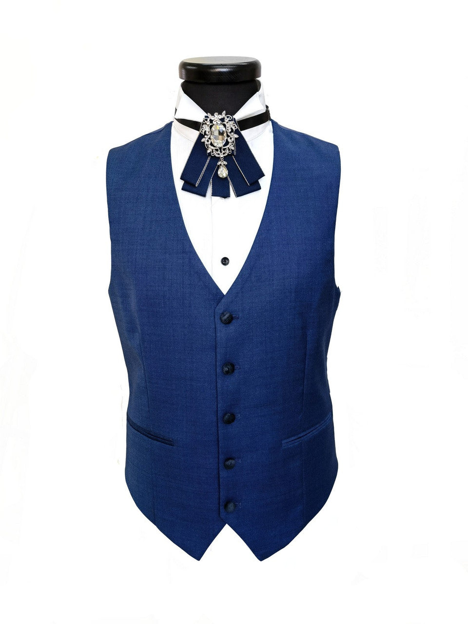 Blue 3-Piece Tuxedo With Wide Shawl Lapel-3