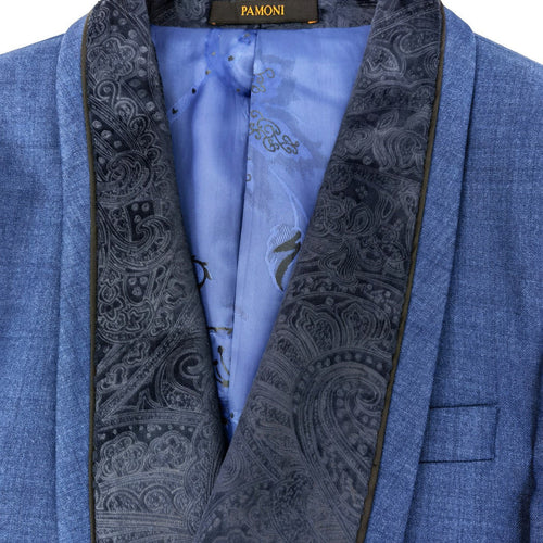 Blue 3-Piece Tuxedo With Wide Shawl Lapel-1