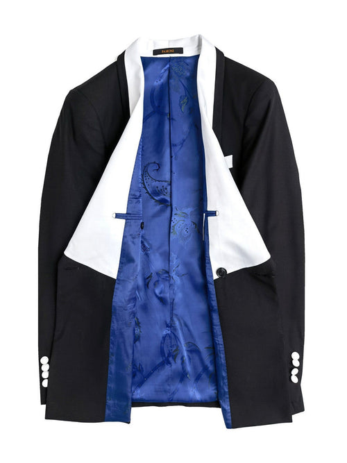 Black Double Breasted Tuxedo With White Shawl Lapel-1