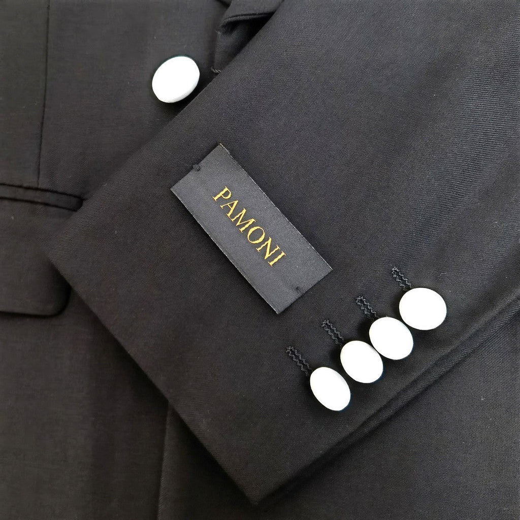 Black Double Breasted Tuxedo With White Shawl Lapel-3