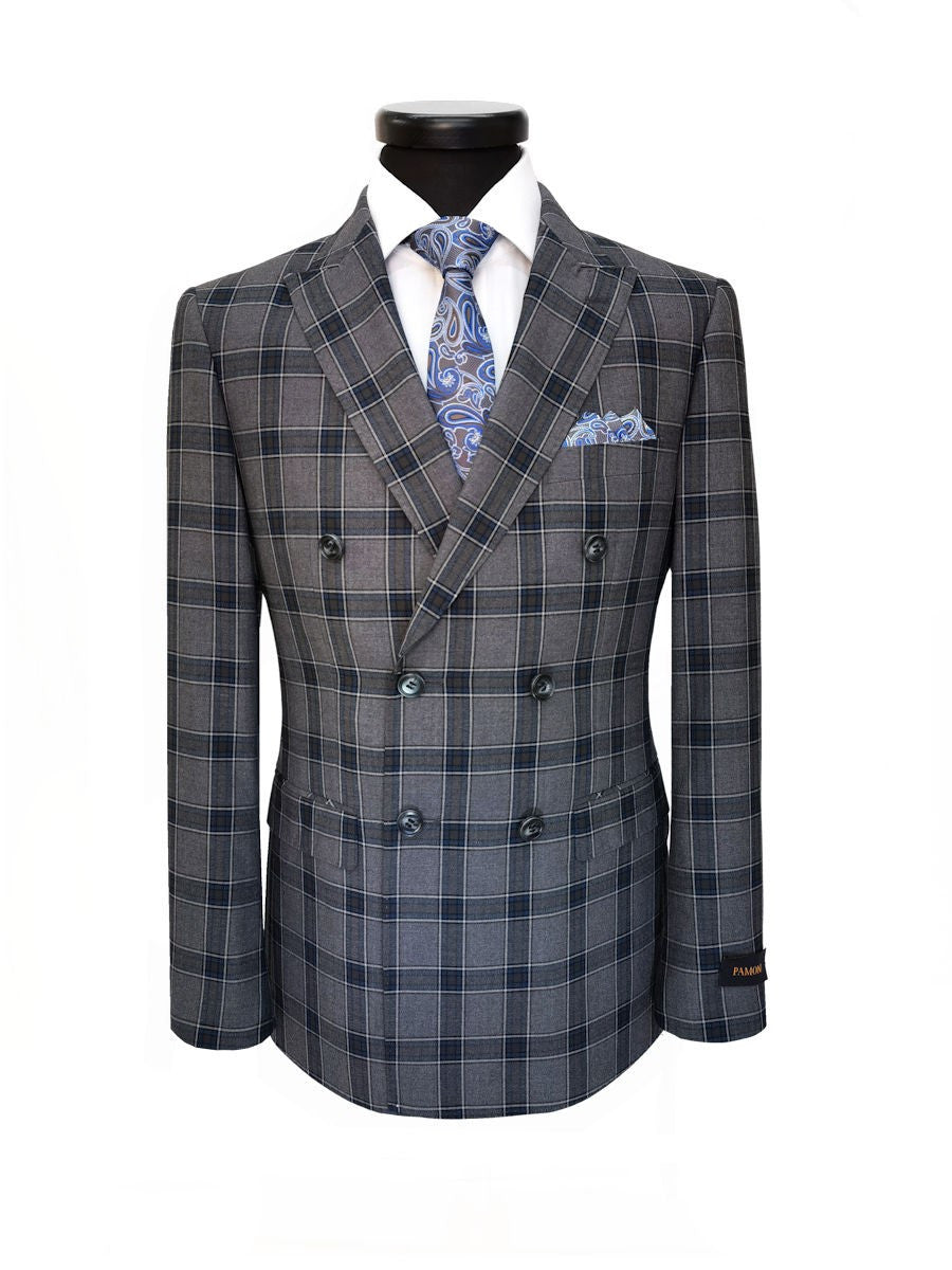 Dark Grey Check Double Breasted Suit-3