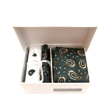 Green Orange Paisley Tie & Cufflinks set-3