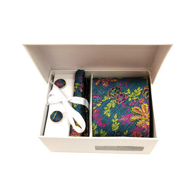 Multi Coloured Floral Tie & Cufflinks Set-3