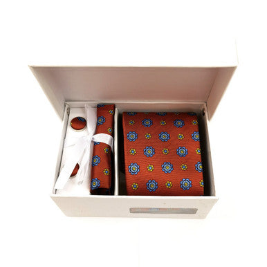 Coral & Blue Geometric Tie & Cufflinks Set-3