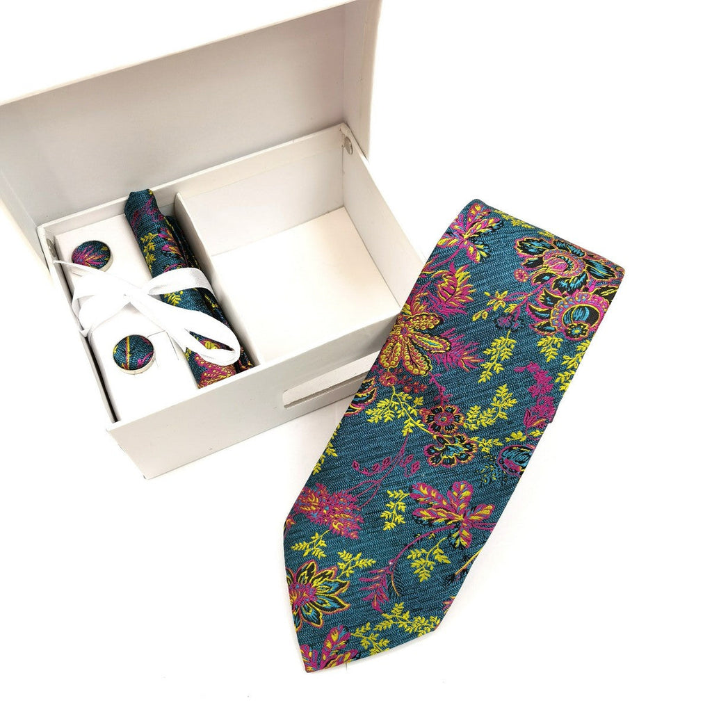 Multi Coloured Floral Tie & Cufflinks Set-1