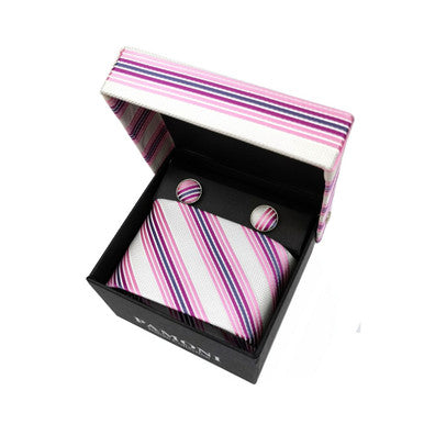 Pink Regimental Stripes Tie & Cufflinks Set-2