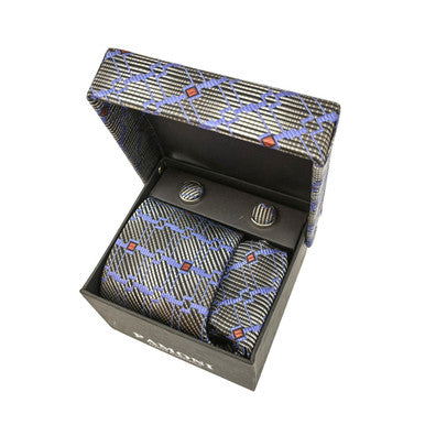 Grey Graphic Tie & Cufflinks Set-2