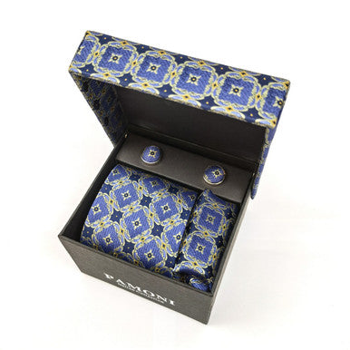 Blue And Grey Geometric Tie & Cufflinks Set-2