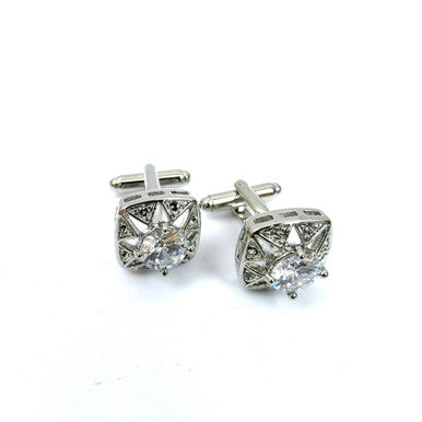 Silver Hollow Crystal Cufflinks-2