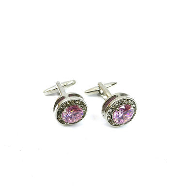Round Pink Gemstone Cufflinks-2