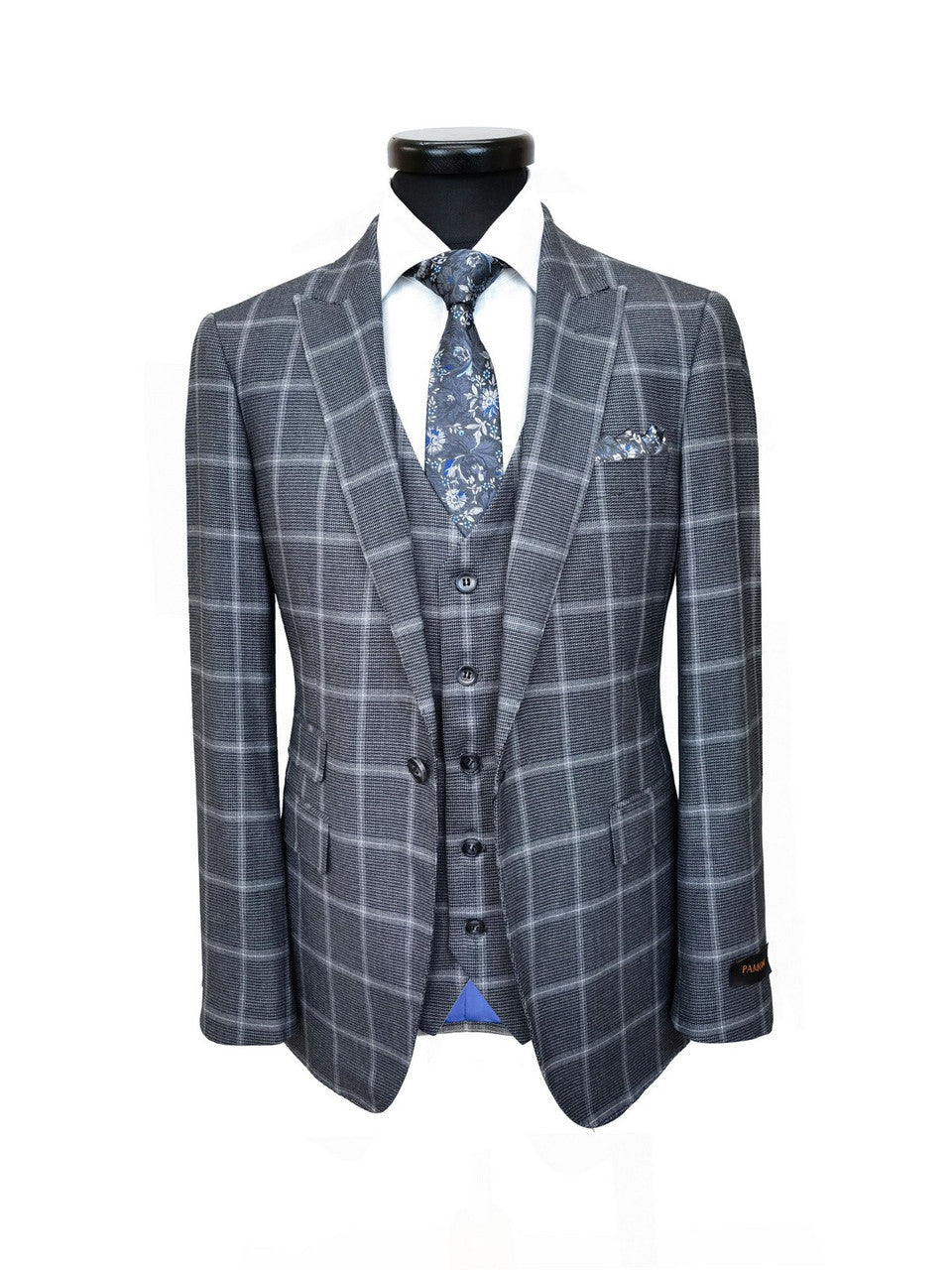 Grey Check Houndstooth 3-Piece Suit-2