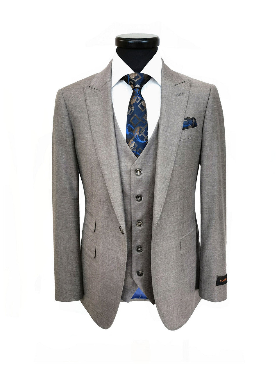Taupe Slim Fit 3-Piece Twill Suit-4