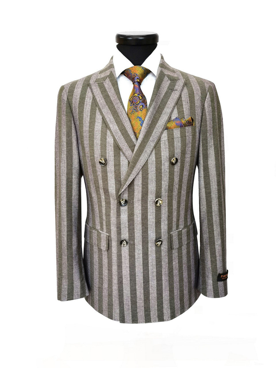Brown Khaki Bold Stripe Double Breasted Suit-4