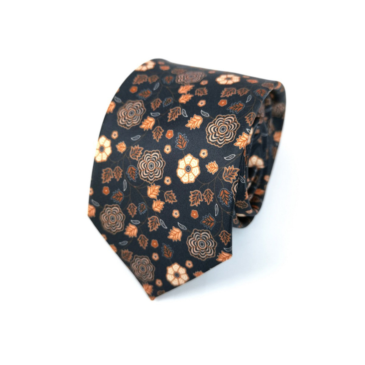 Brown Black Floral Tie-0