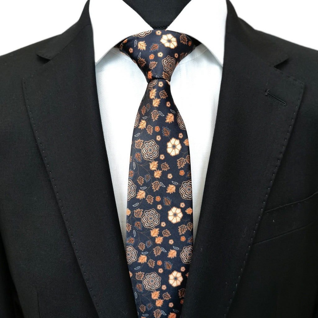 Brown Black Floral Tie-1
