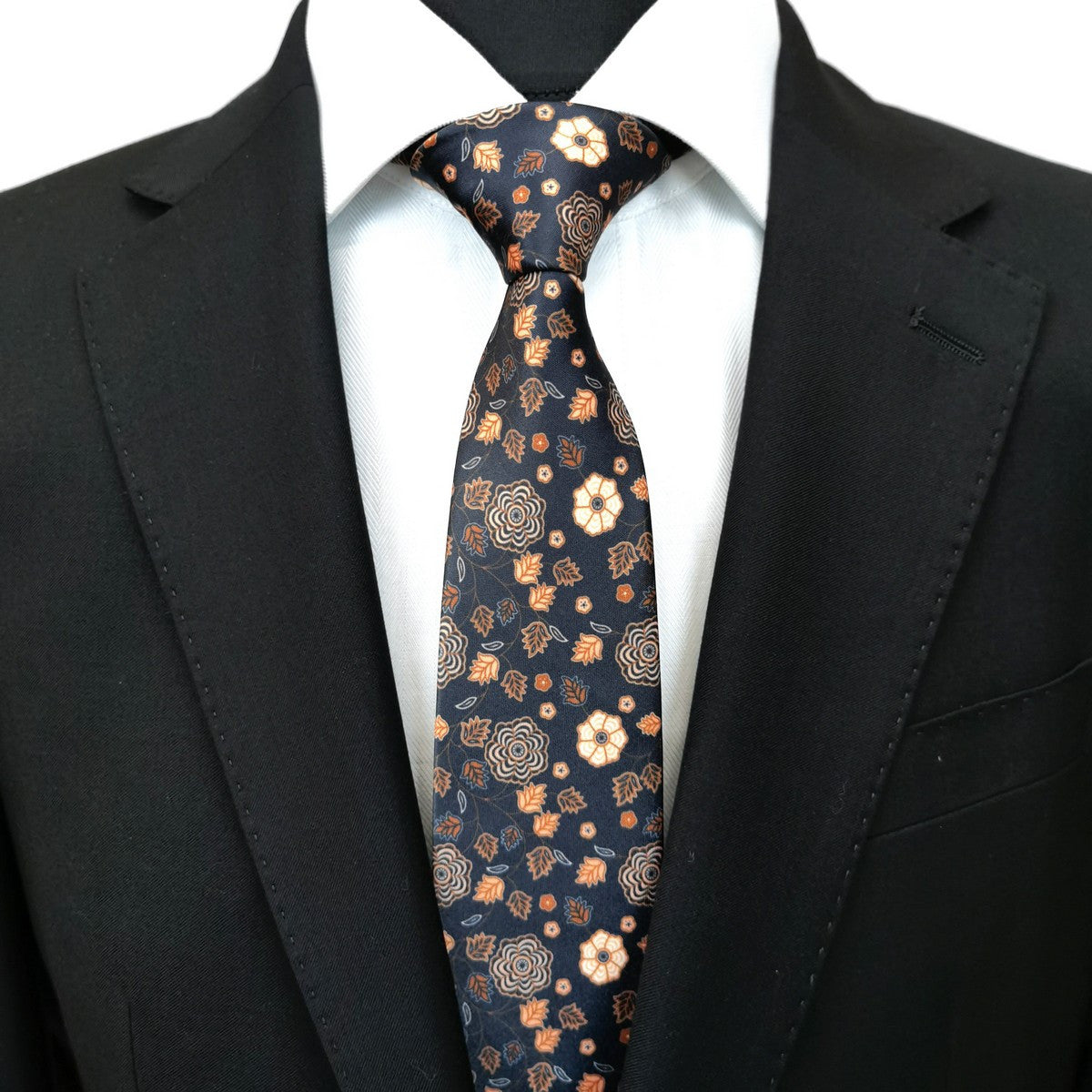 Brown Black Floral Tie-1