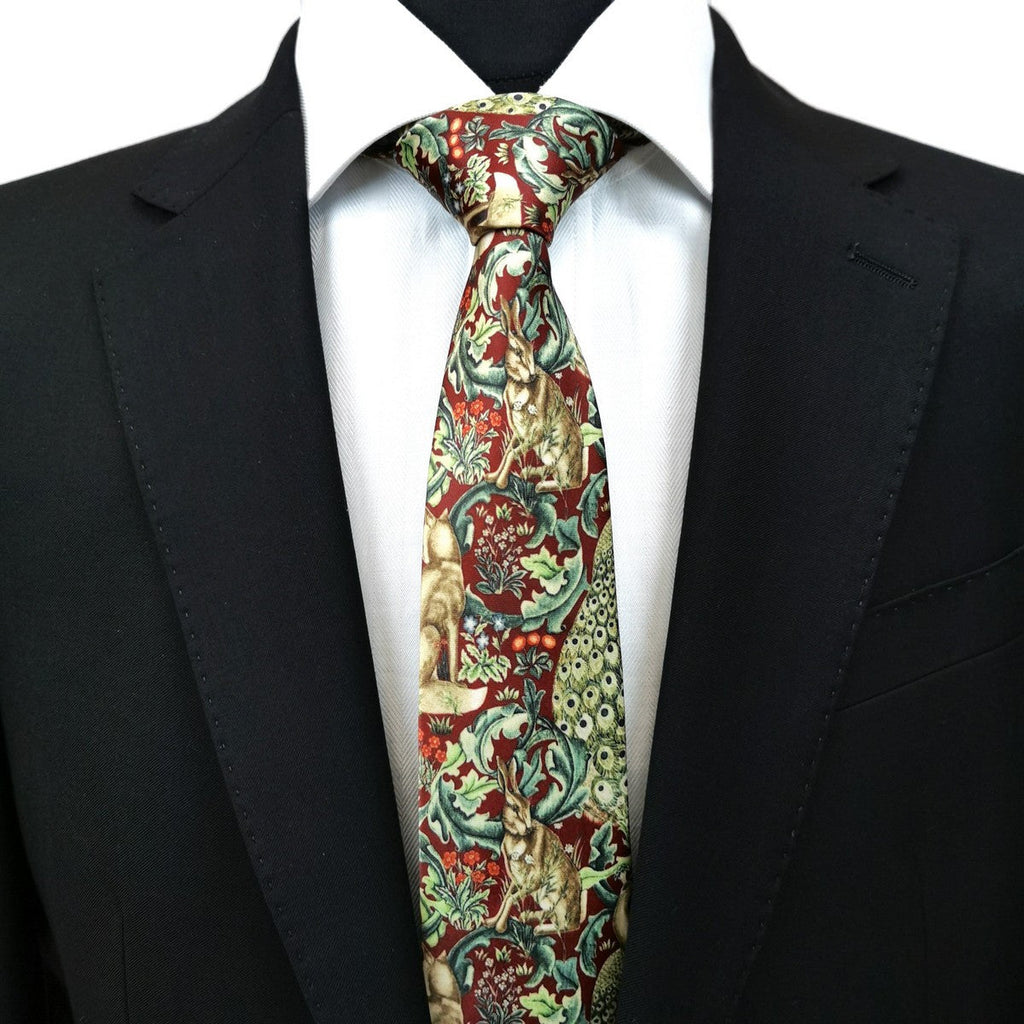 Burgundy Green Animal Print Floral Tie-1