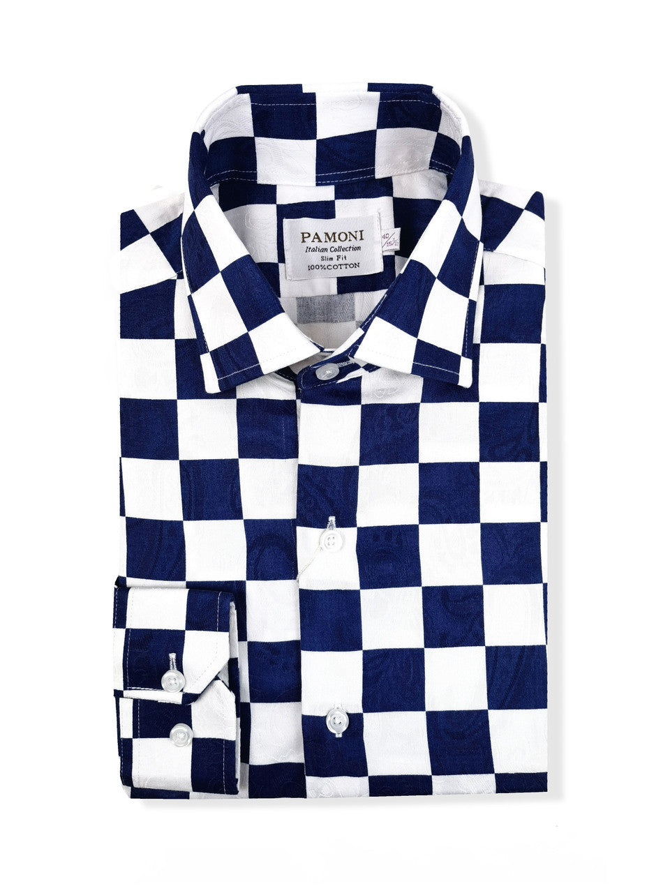Navy Square Check Slim Fit Shirt-1