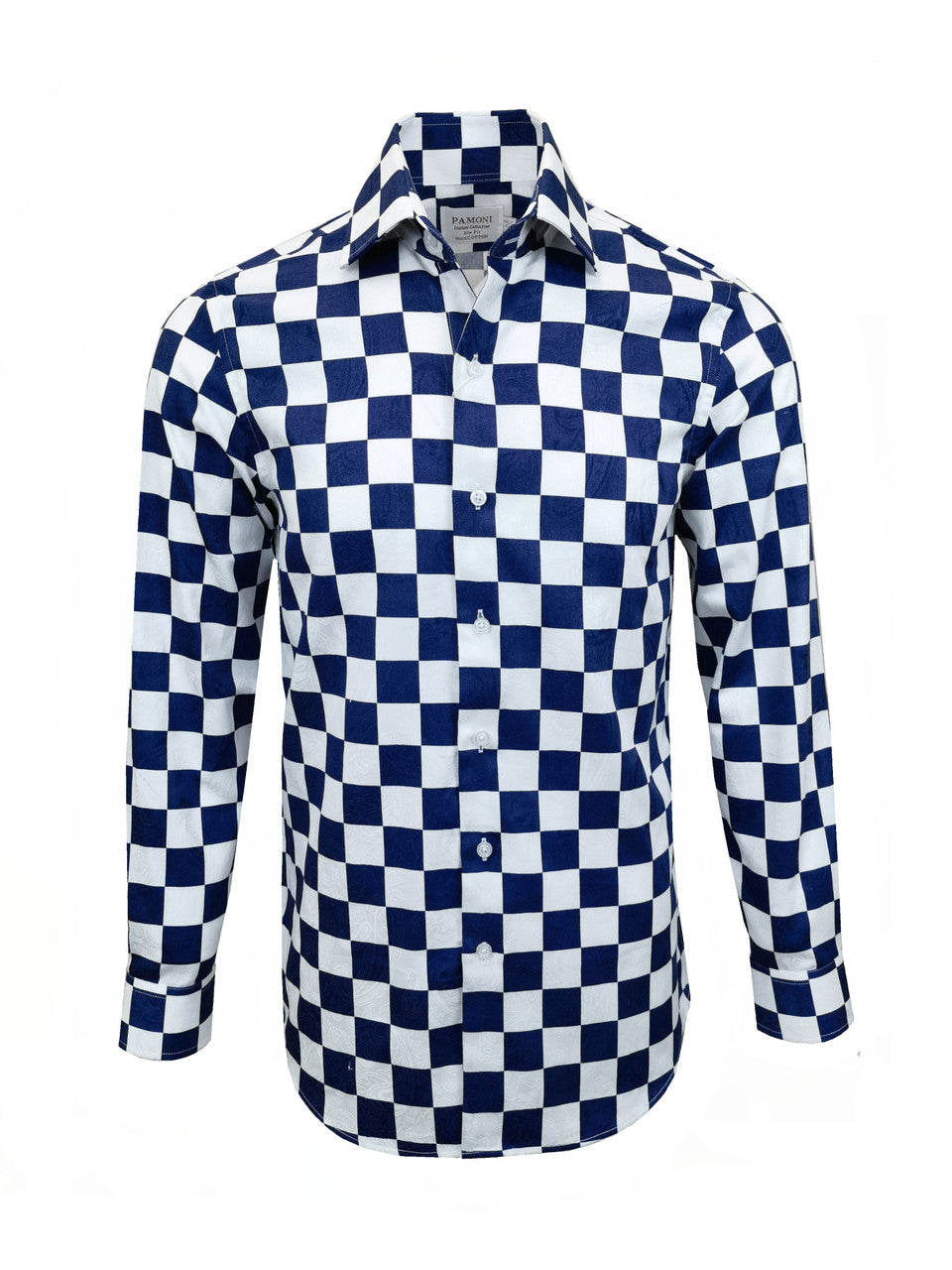 Navy Square Check Slim Fit Shirt-0