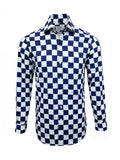 Navy Square Check Slim Fit Shirt-0