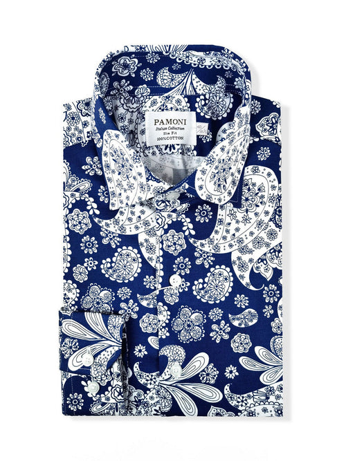 Blue Paisley Slim Fit Shirt-1