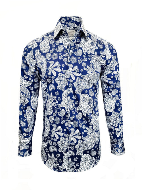 Blue Paisley Slim Fit Shirt-0
