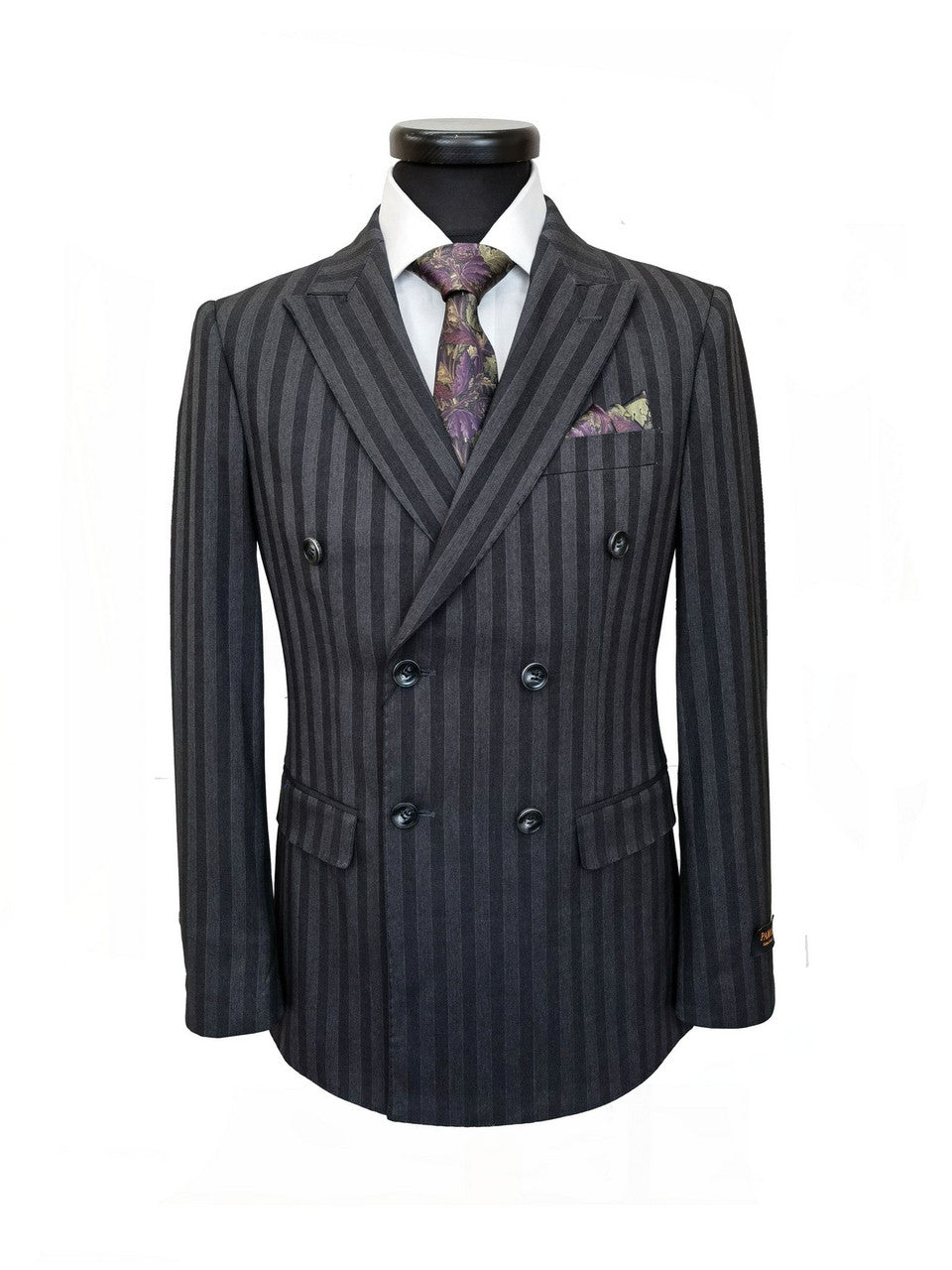 Charcoal Bold Stripe Double Breasted Suit-3