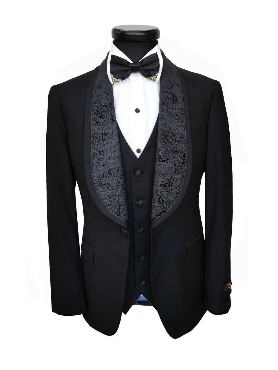 Black 3-Piece Tuxedo With Wide Shawl Lapel-2
