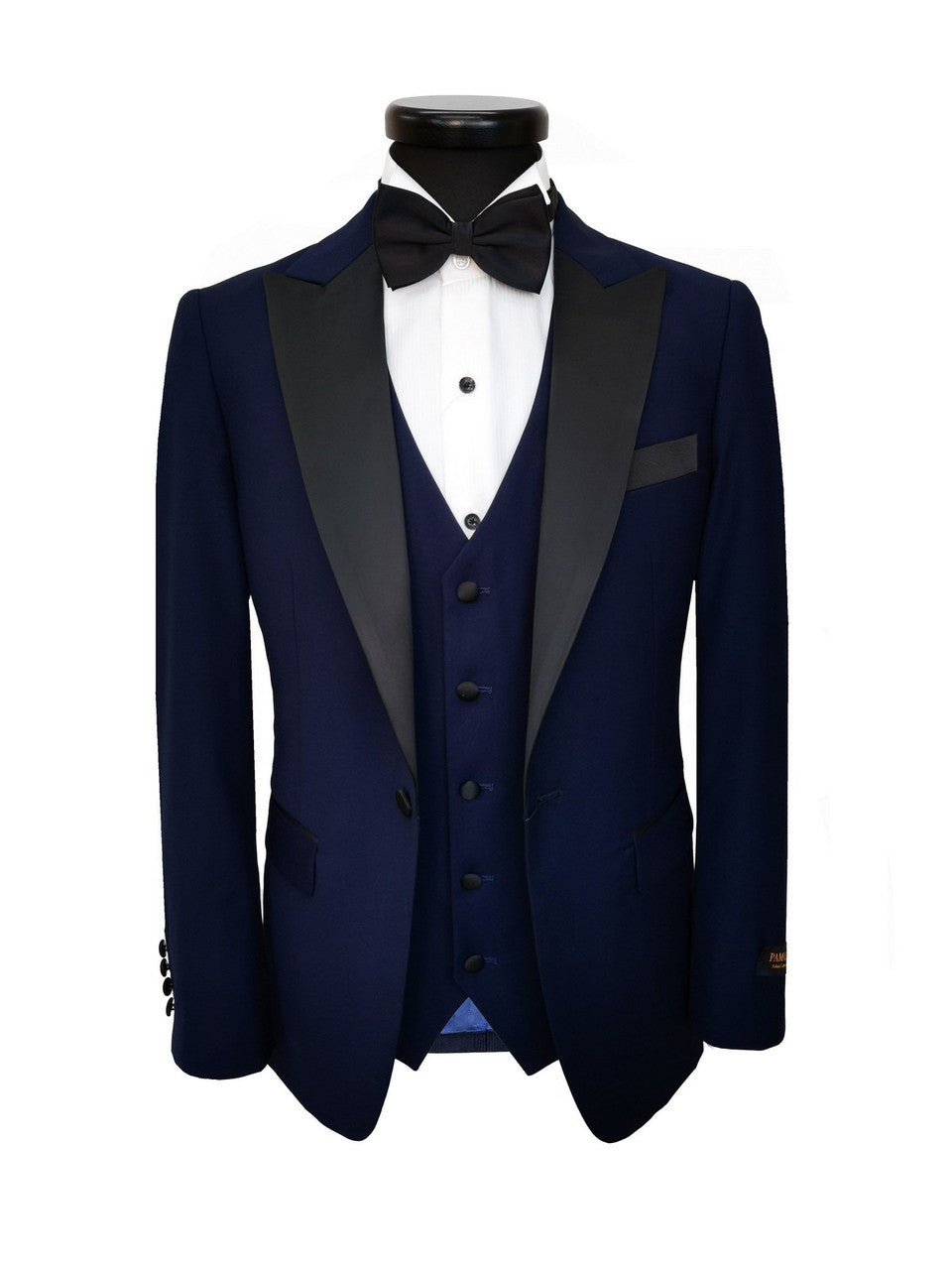 Navy 3-Piece Tuxedo With Black Peak Lapel-4
