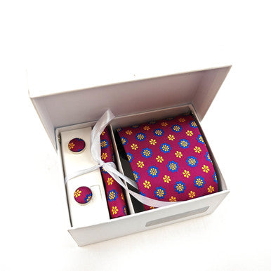 Magenta Geometric Tie & Cufflinks Set-3